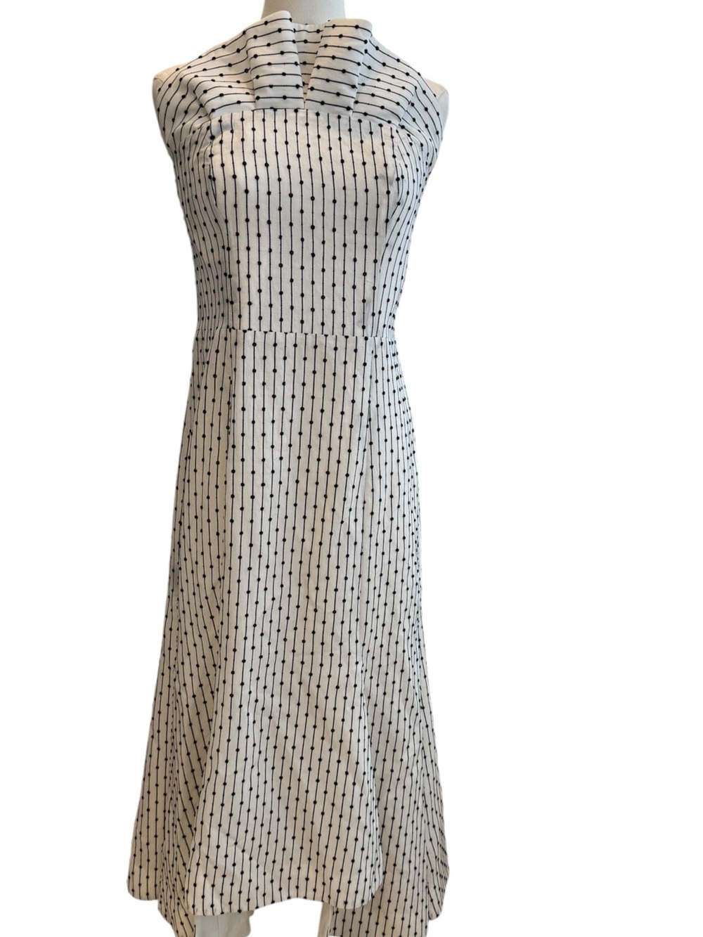 C/MEO Collective White Midi Dress with Black Dot-Stripe Pattern